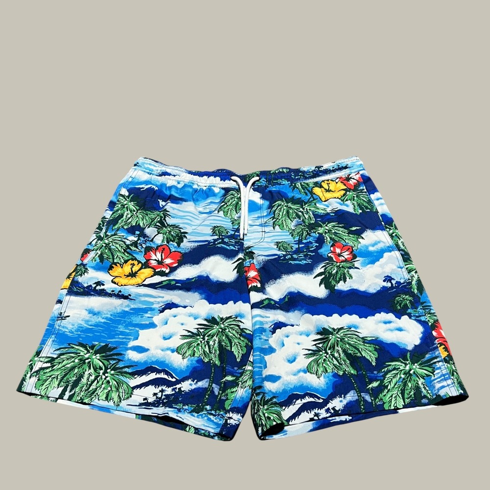 Gap Mens Tropical‎ Palm Tree Hibiscus Swim Trunks Blue Floral Mesh Lined Large